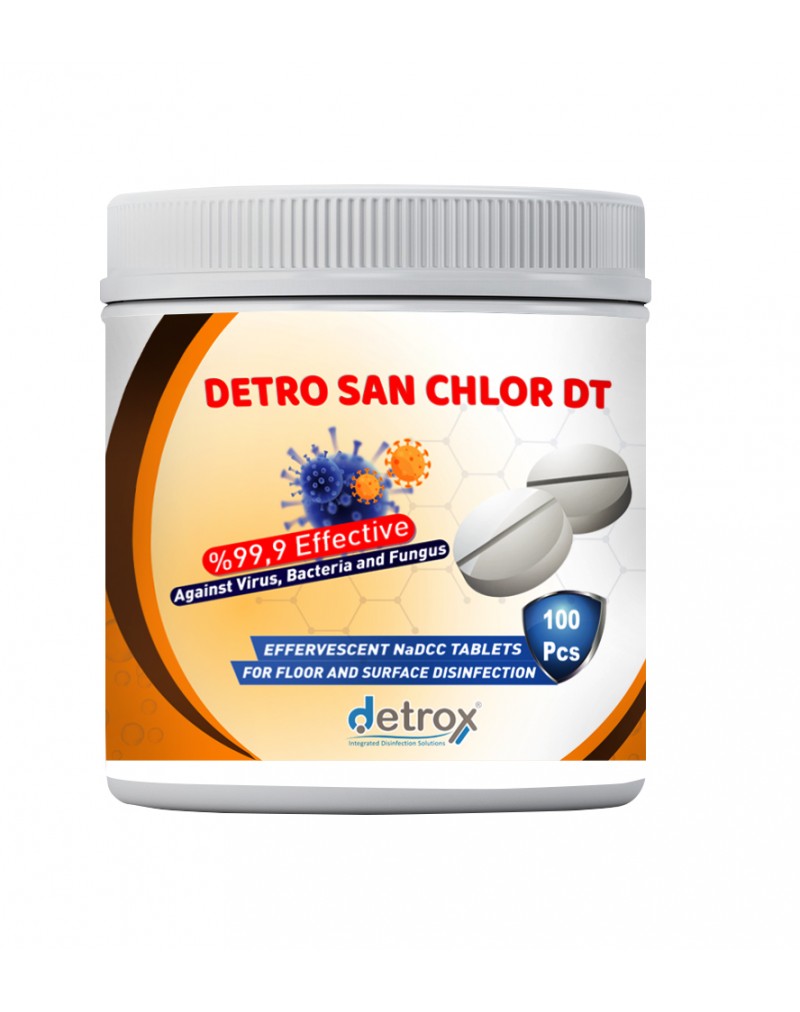 DETRO SAN CHLOR DT Yer ve Yüzey Dezenfeksiyonu için Efervesan NaDCC Tabletler
