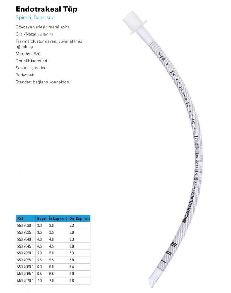 Endotrakeal Tüp Spiralli (Balonsuz)