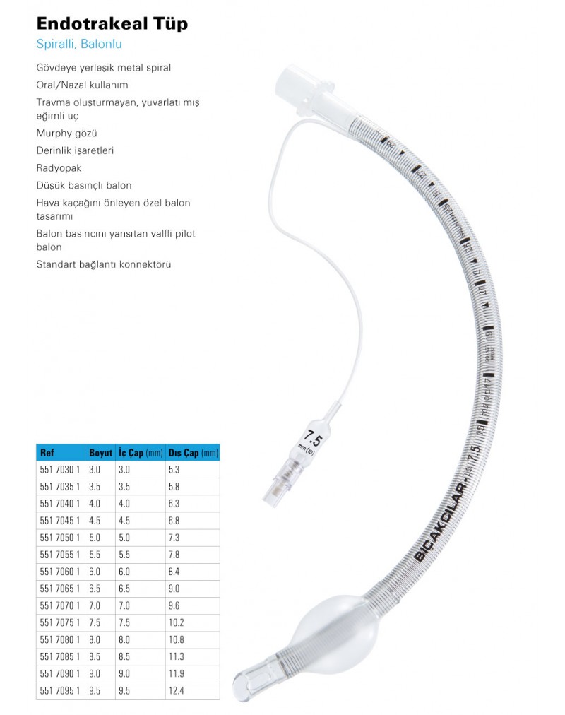 Endotrakeal Tüp Spiralli (Balonlu)