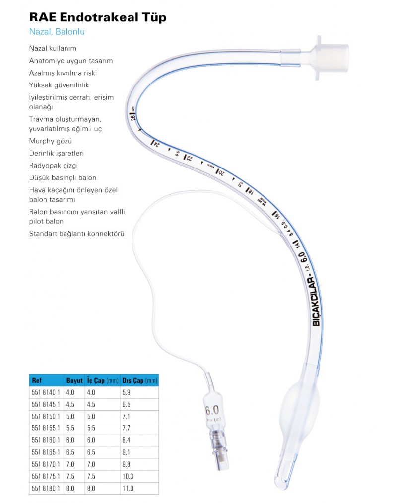 RAE Endotrakeal Tüp Nazal (Balonlu)