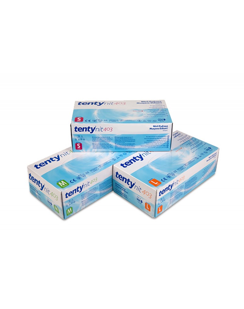 TENTY® Nit 403 Nitril Pudrasız (mavi) Muayene Eldiveni 