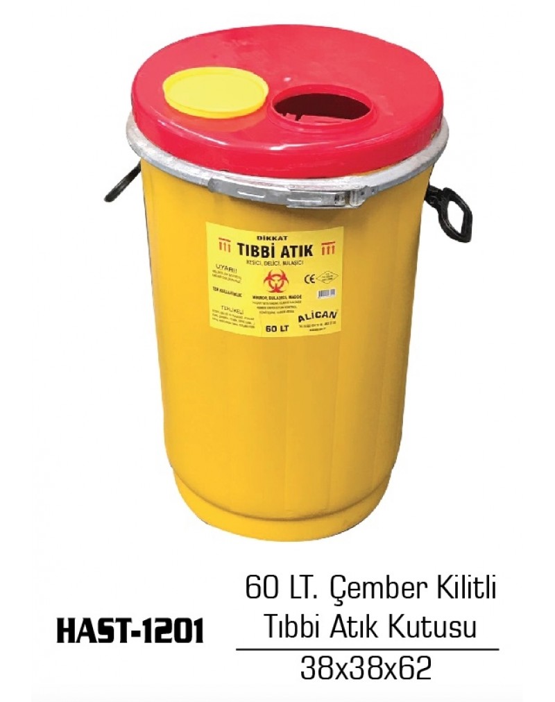 Çember Kilitli Tıbbi Atık Kutusu 60 Lt